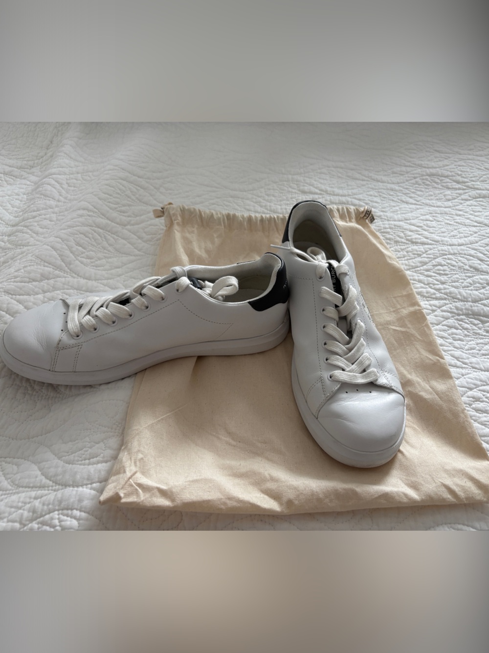 Tory Burch White Leather Low-Top Sneakers with Black Heel